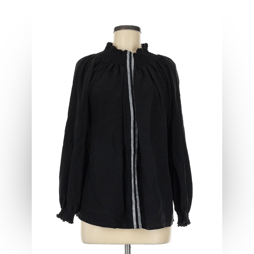 Rungolee Silk Black Long Sleeve Peasant Blouse with Center Stripe